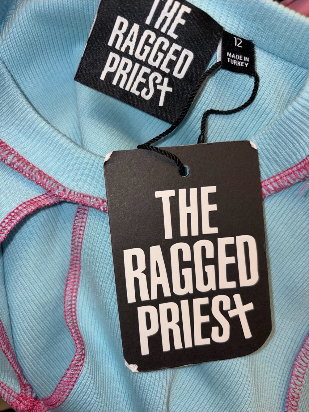 NWT The Ragged Priest Cutout Crop Top - Blue & Pink Contrast Stitch - Picture 8 of 10